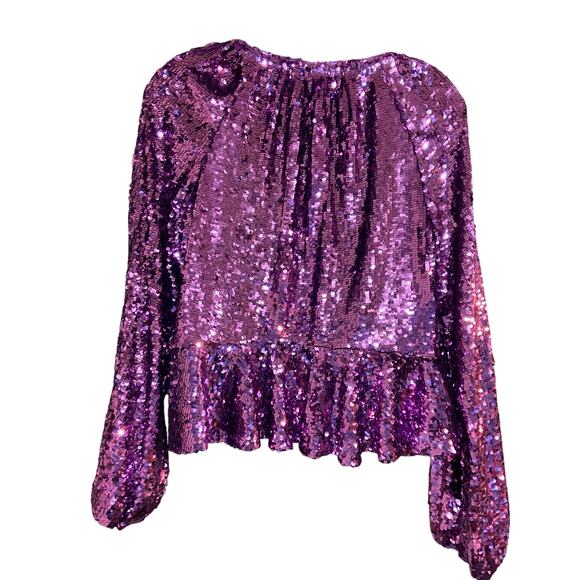 For Love & Lemons Size Small Purple Sequin Tie Front Madeline Sequin Top - Picture 3 of 10
